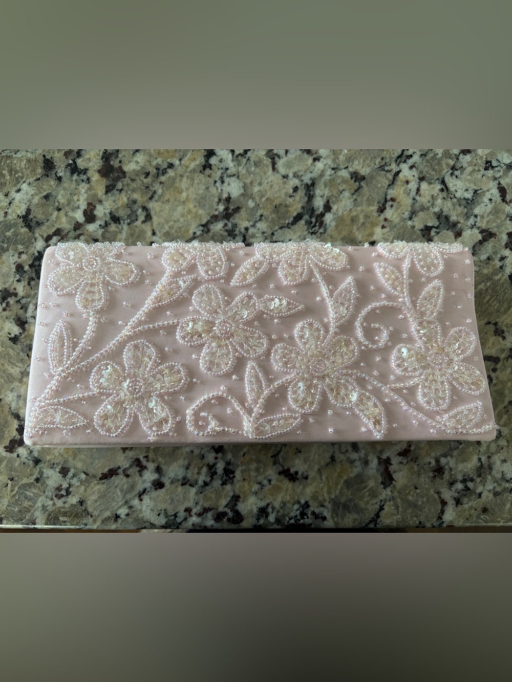 Beaded Floral Evening Clutch Wallet - Pink